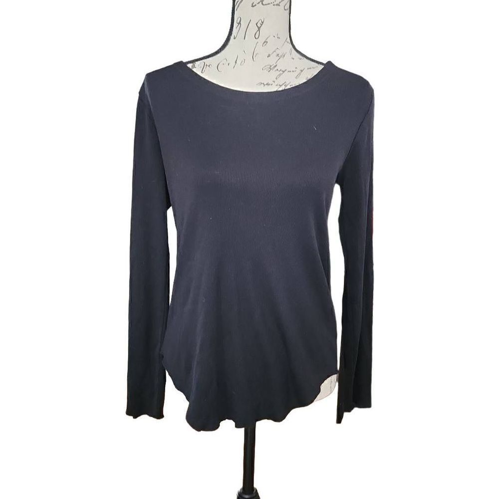 Chaser Ladies Size Medium Black Soft Ribbed Long Sleeve Shirt with Lace up Back